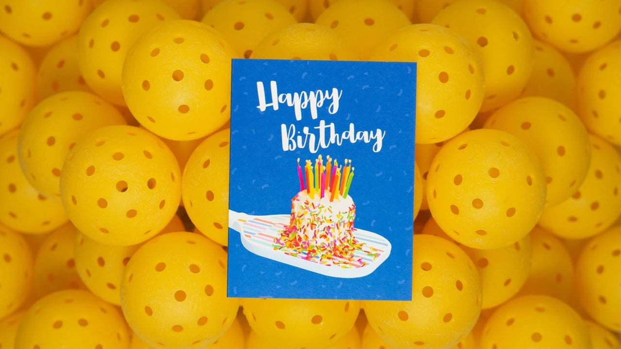 Bundle of pickleball themed greeting cards for occasions like birthdays, retirement, Christmas, anniversaries, and mother & fathers day.