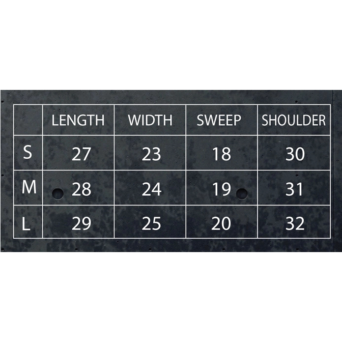 Crewneck sweatshirt sizing chart