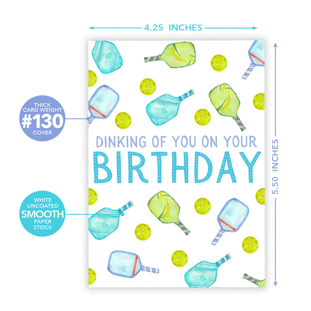 Graphic showing the dimensions of a pickleball birthday card