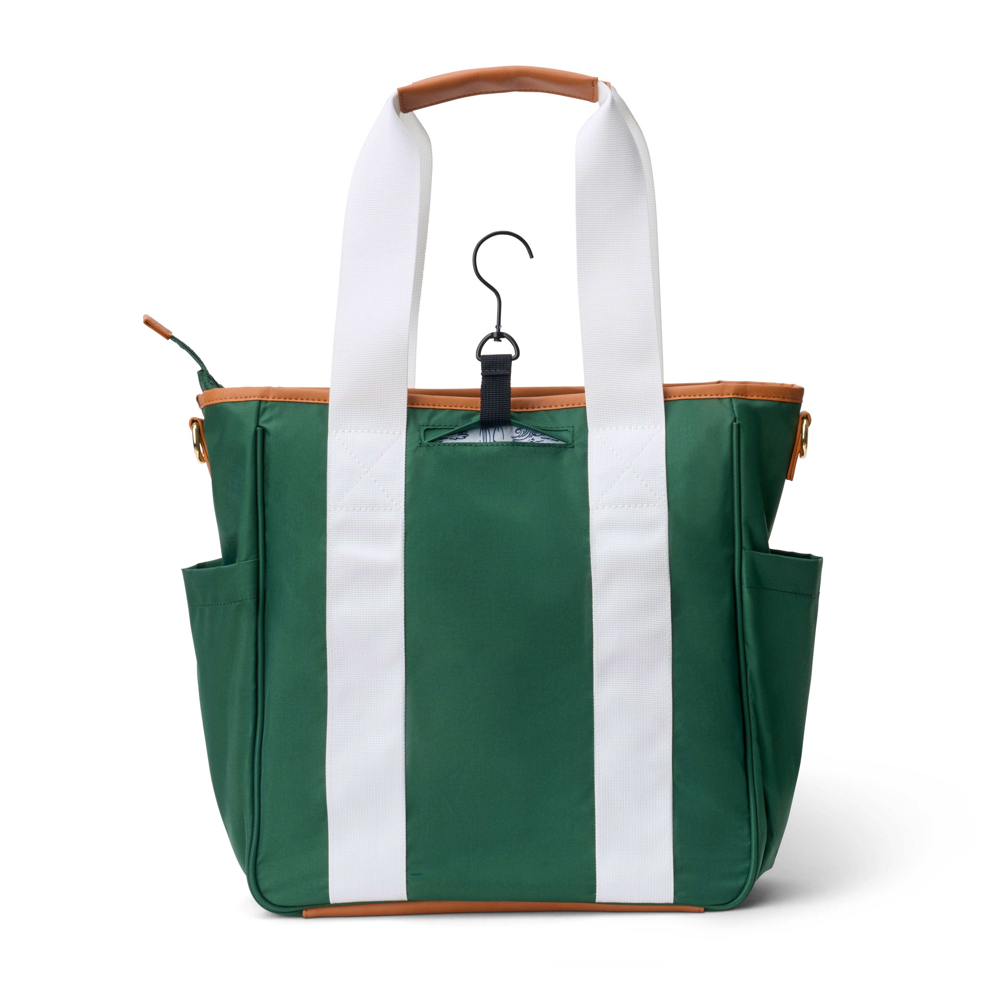 Back of hunter green pickleball tote bag with bag hook