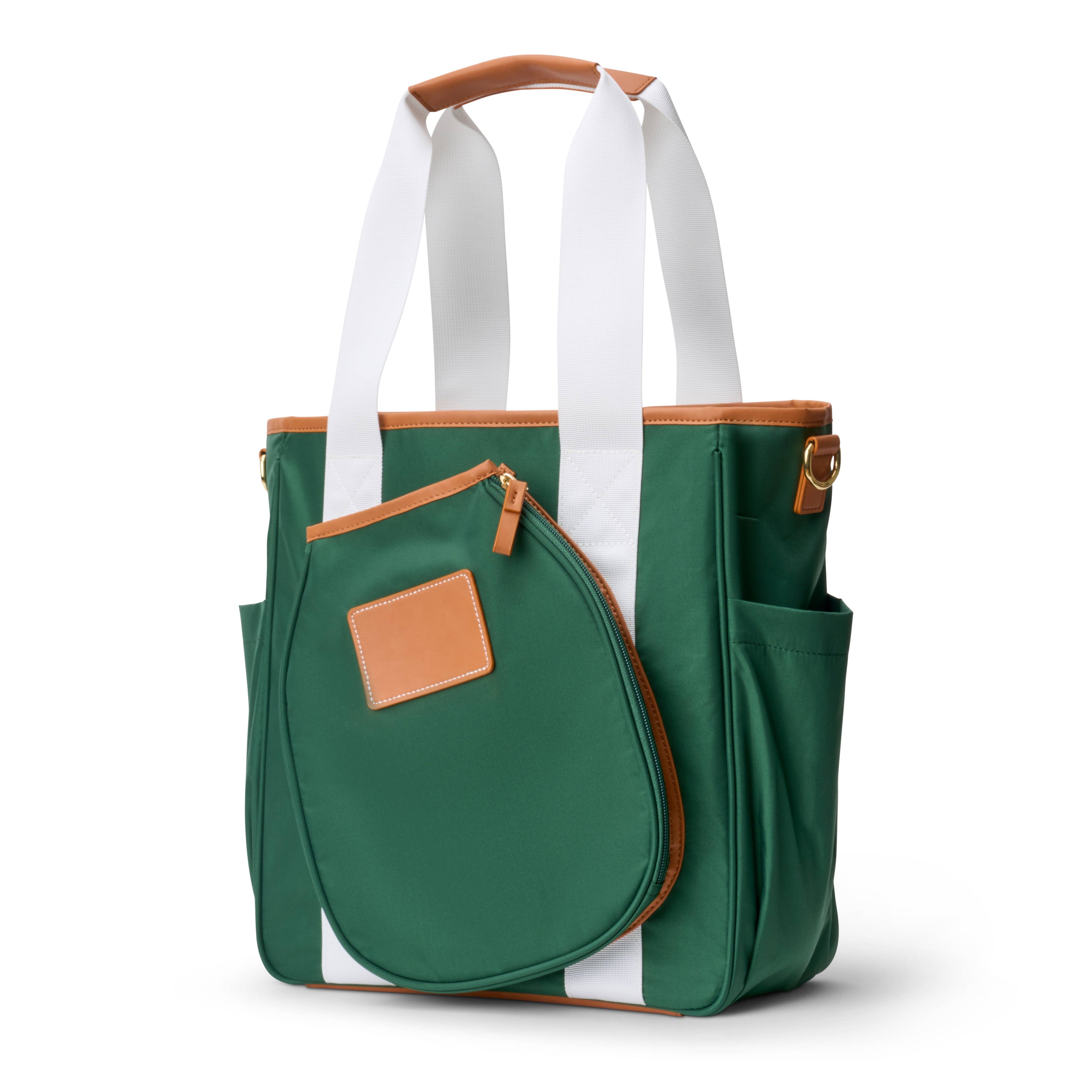 Right side view of hunter green pickleball tote bag