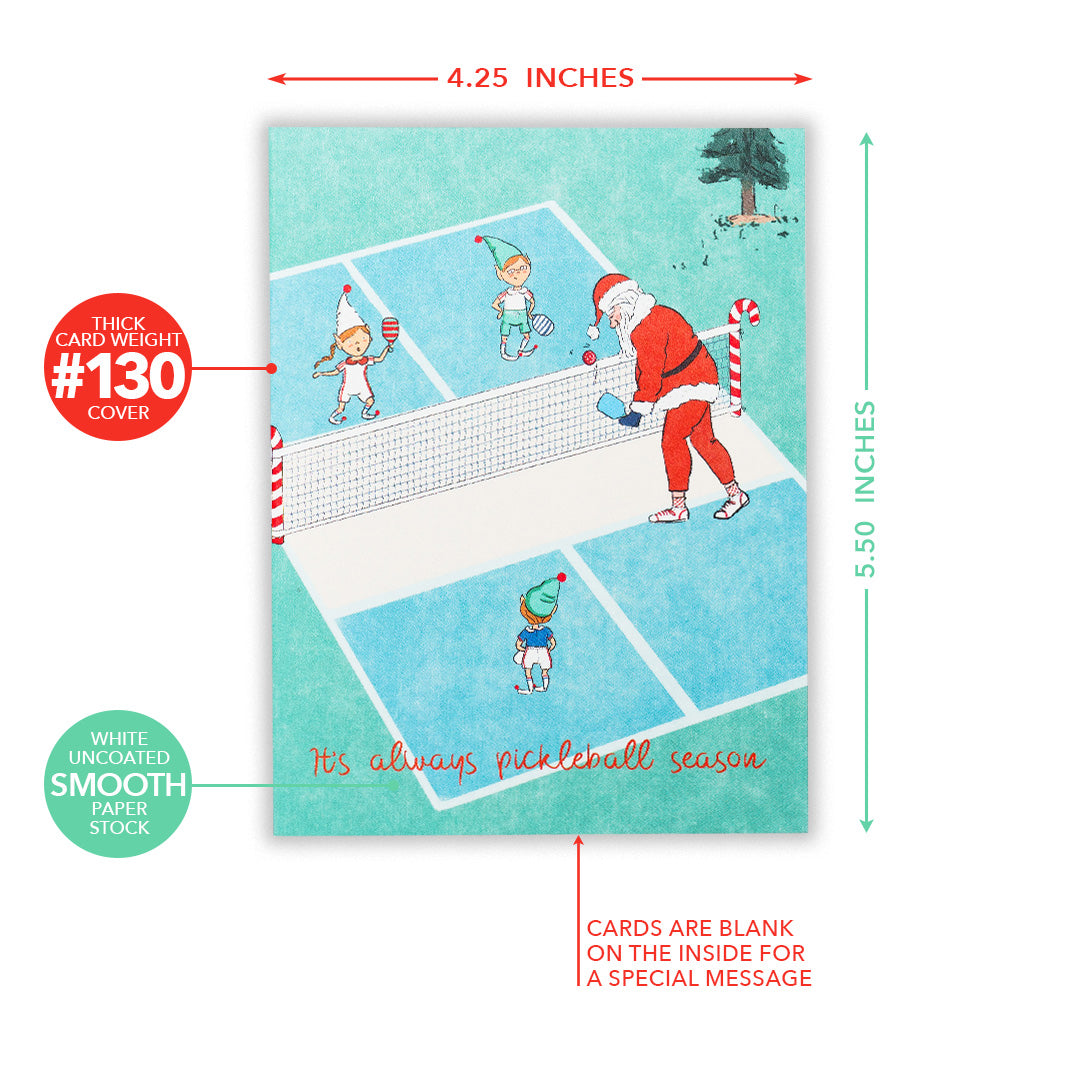 Graphic showing the dimensions of a pickleball Christmas card
