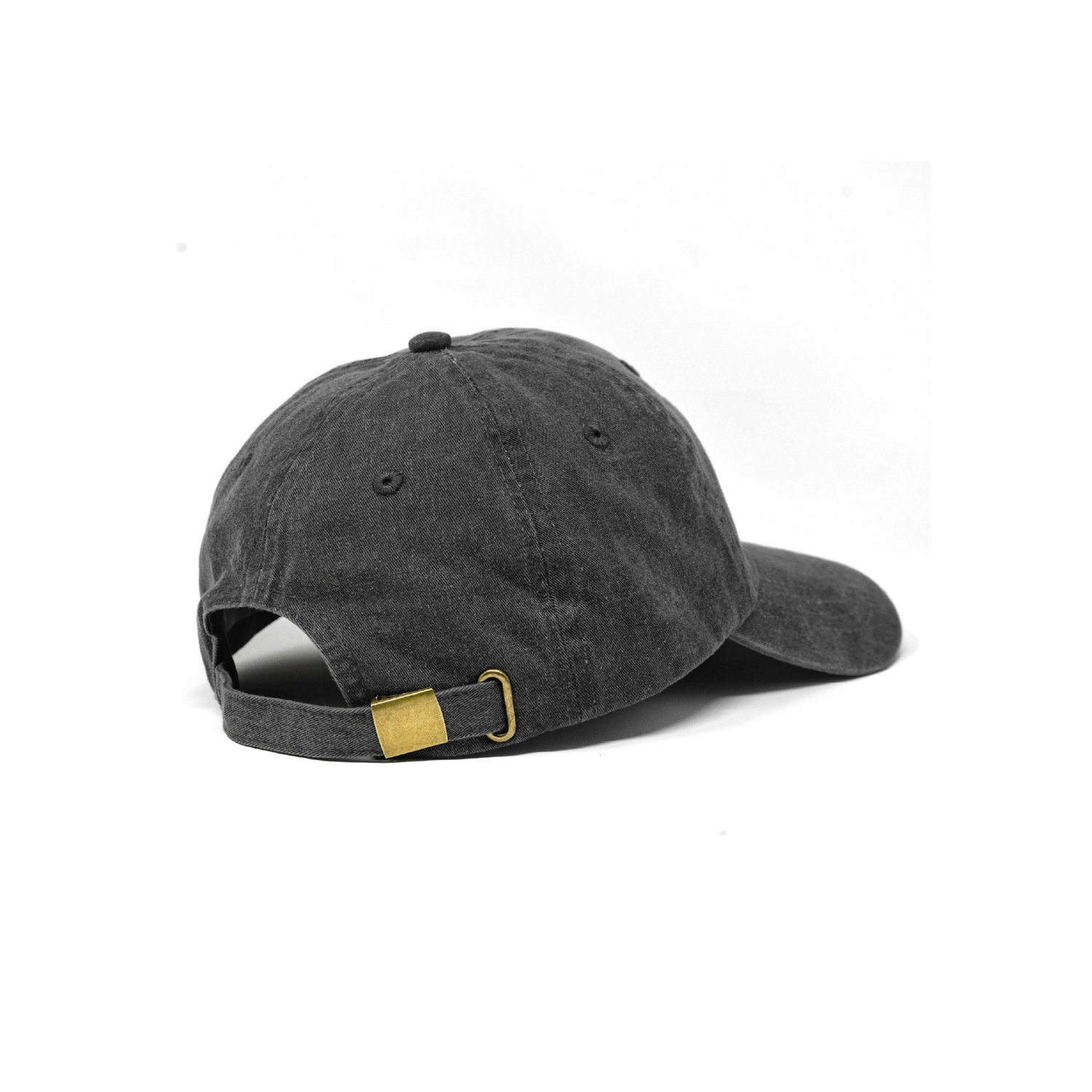 Back of washed black baseball hat with an embroidered pickleball paddle and ball on it