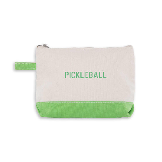 Zippered pouch that says &quot;PICKLEBALL&quot; on it in green