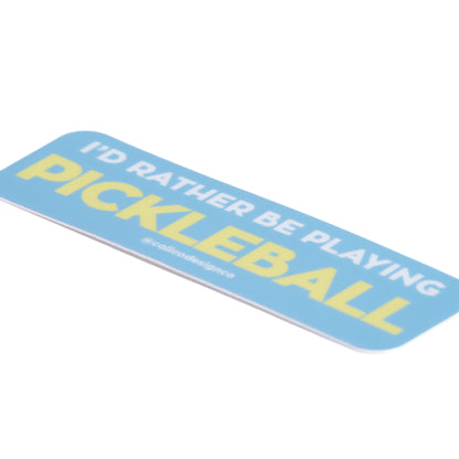 Side view of blue and yellow sticker with the saying &quot;I&