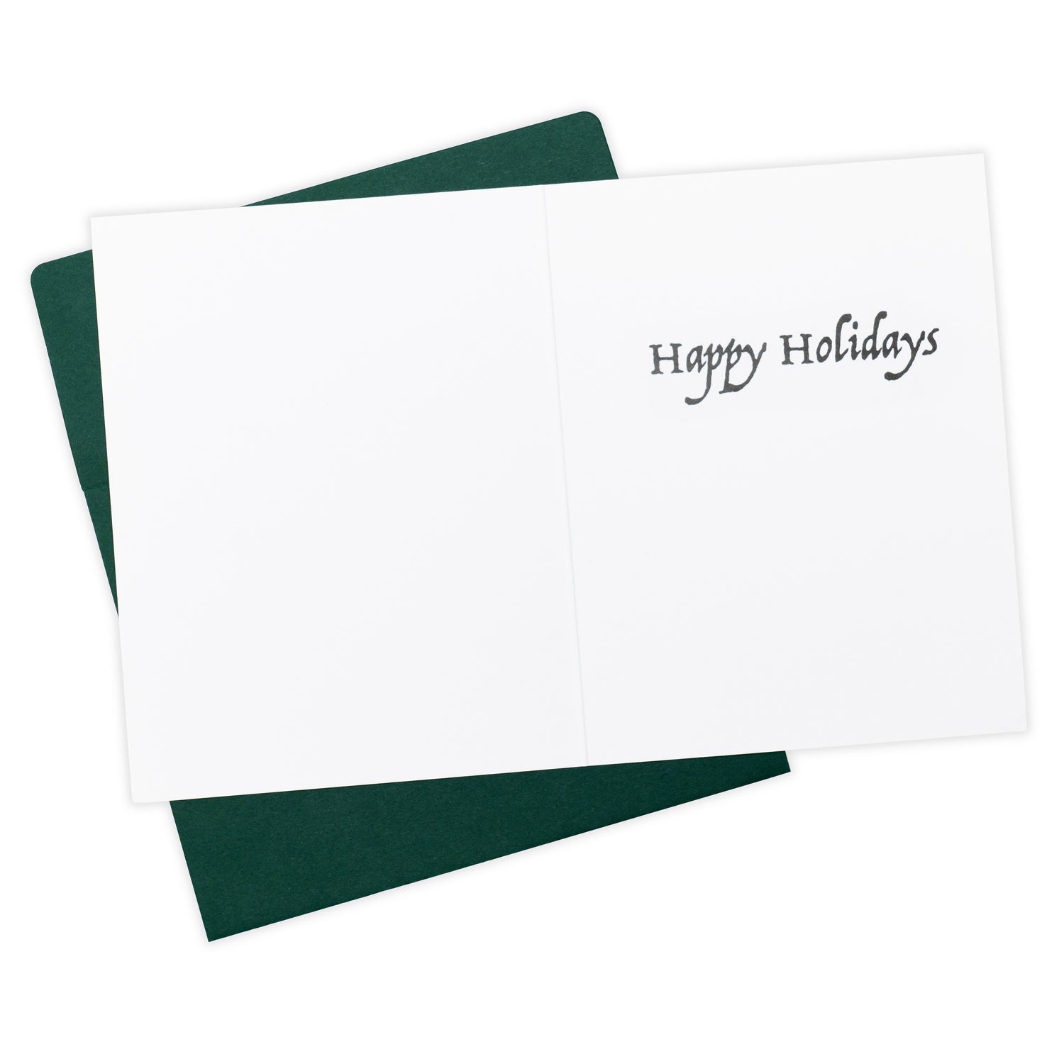 Close up of the inside message of a pickleball themed greeting card with festive words stacked like a Christmas tree with a message that says &quot;Happy Holidays&quot;