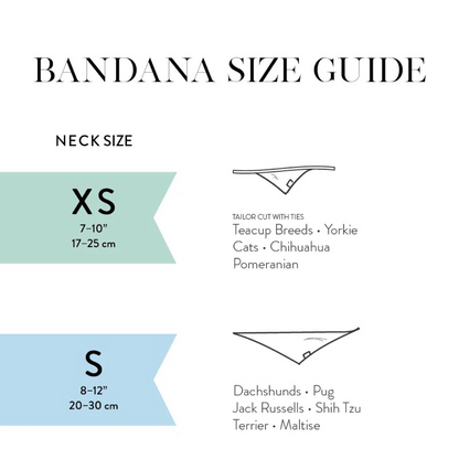 Sizing chart of small sized dog bandana