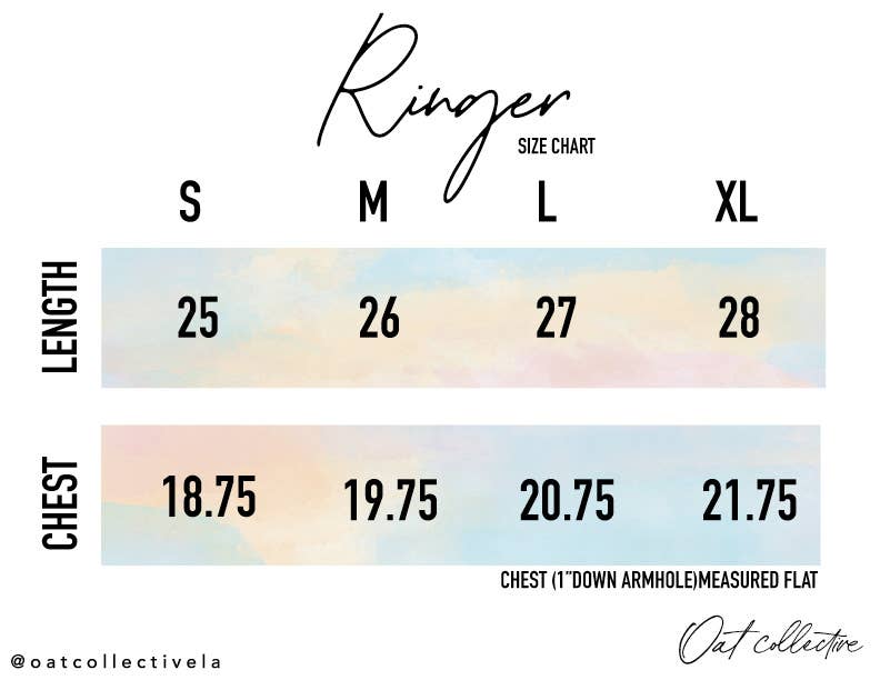 Size chart for Pickleball Ringer T-Shirt