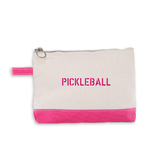 Zippered pouch that says &quot;PICKLEBALL&quot; on it in pink