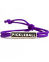 Purple colored rope bracelet that says "PICKLEBALL" on it
